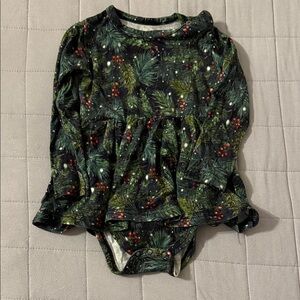 Little Crowns and capes Festive Christmas Pine Print bodysuit dress